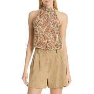 NILI LOTAN BLACK BEIGE PAISLEY Vara 100% Silk Top Women's Size 10 NEW USA Made